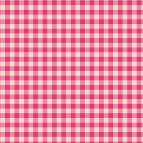 Little winter winter picnic plaid gingham and boho vibes plaid tartan design minimalist basic checkered squares in girls valentine pink on butter yellow