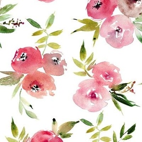 Carmine Italian roses in bloom - watercolor florals - stylised rose bouquets a697-3