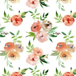 Marigold Italian roses in bloom - watercolor orange florals - stylised rose bouquets a697-1