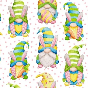 Watercolor Easter Spring gnomes 22 white pink dots