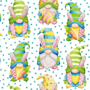 Watercolor Easter Spring gnomes 22 white turquoise dots