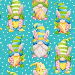 Watercolor Easter Spring gnomes 22 white turquoise dotsWatercolor Easter Spring gnomes 22  turquoise white dots
