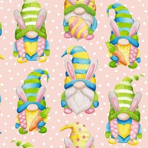 Watercolor Easter Spring gnomes 22 blush pink white dots