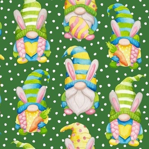 Watercolor Easter Spring gnomes 22 green white dots