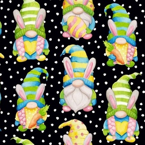 Watercolor Easter Spring gnomes 22  black  white dotted
