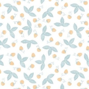 small pastel strawberries - peach and light blue on white