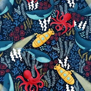 Underwater adventure, ocean,sea, nautical fabric