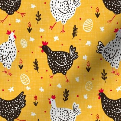 Black and white dotted Easter chickens golden yellow