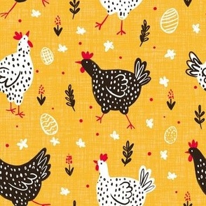 Black and white dotted Easter chickens golden yellow