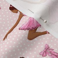 Black ballerina, african american balett dancer large scale, wallpaper dotted blush pink