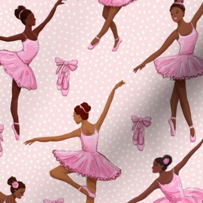 Black ballerina, african american balett dancer large scale, wallpaper dotted blush pink