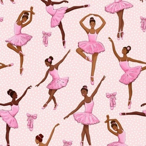 Black ballerina, african american balett dancer large scale, wallpaper dotted blush pink