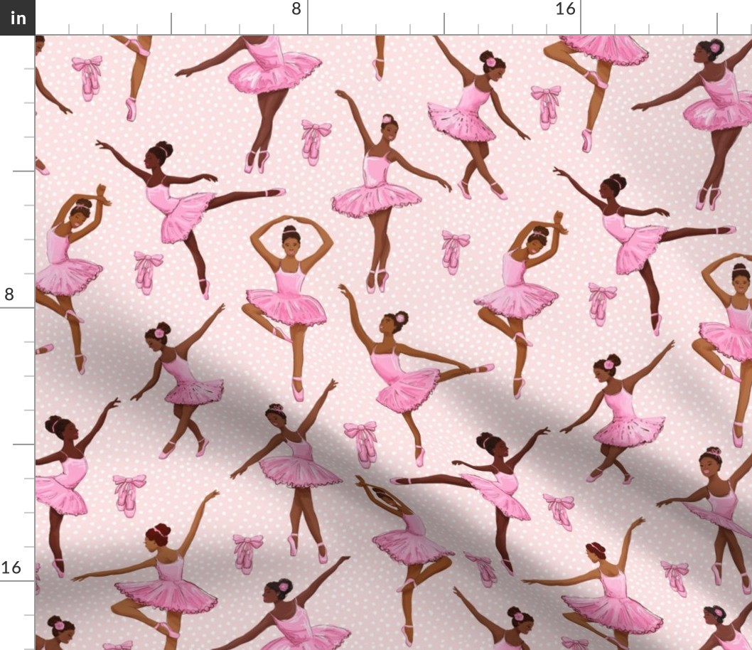 Black ballerina, african american balett dancer large scale, wallpaper dotted blush pink