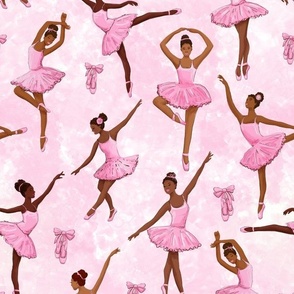 Black ballerina, african american balett dancer large scale, wallpaper light pink