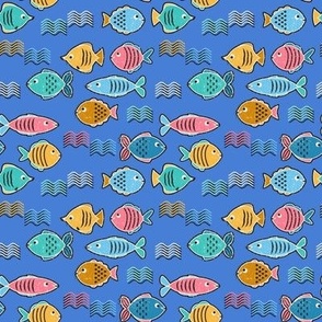 small scale • School of fish blue background