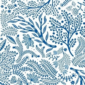 Botanical Print white with blue