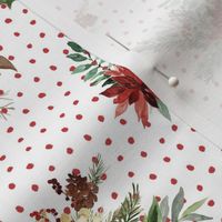 Watercolor Christmas Flowers on Red Polka Dots