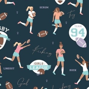 Rugby girls college sports team american football league navy blue lilac pink