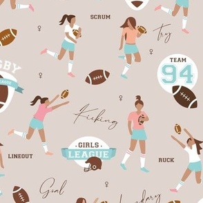 Rugby girls college sports team american football league beige pink aqua