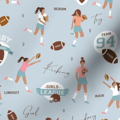 Rugby girls college sports team american football league blue pink