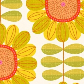 Retro Sunflower Pattern barkcloth texture yellow XL wallpaper scale by Pippa Shaw