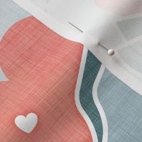 Love Letters- Light Teal Background Large- Valentine- Lovecore- Hearts- Love Bird- Love Letter- Pink- Salmon- Coral- Rose-Turquoise Blue