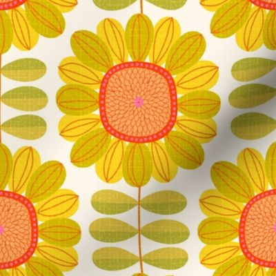 Retro Sunflower Pattern barkcloth texture yellow L wallpaper scale by Pippa Shaw