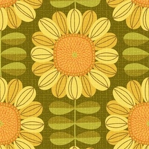 Retro Sunflower Pattern barkcloth texture olive L wallpaper scale by Pippa Shaw