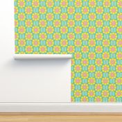 Retro Sunflower Pattern barkcloth texture turquoise L wallpaper scale by Pippa Shaw