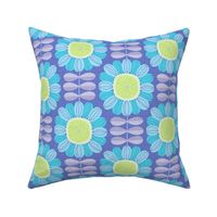 Retro Sunflower Pattern barkcloth texture blue purple L wallpaper scale by Pippa Shaw