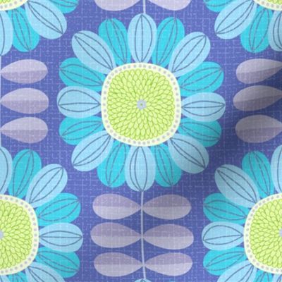 Retro Sunflower Pattern barkcloth texture blue purple L wallpaper scale by Pippa Shaw