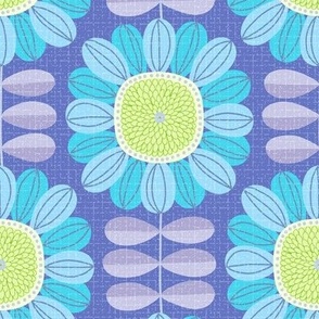 Retro Sunflower Pattern barkcloth texture blue purple L wallpaper scale by Pippa Shaw