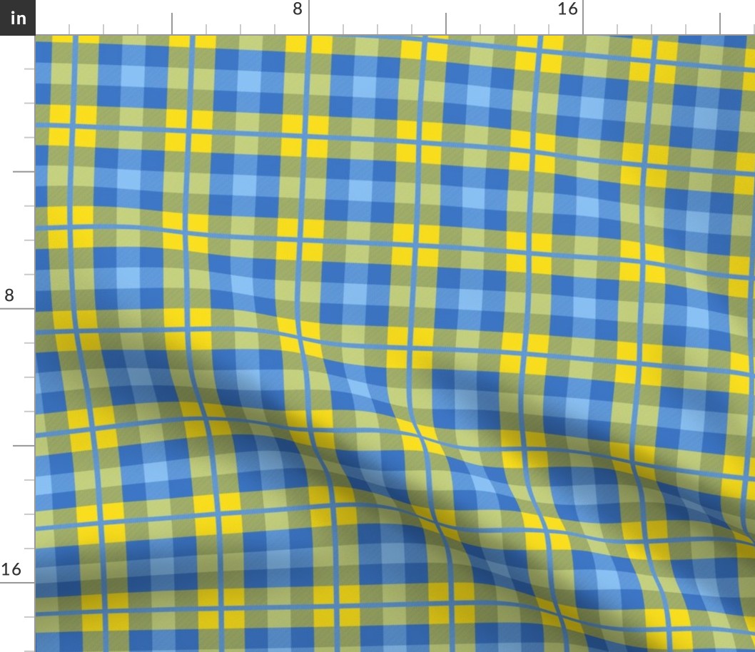 Plaid in ukraine colors blue and yellow Support Ukraine print Small scale
