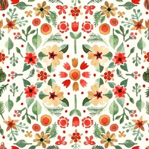 Watercolor Christmas Florals and gingerbreads Light green with on Natural Matching with petal solids Medium scale