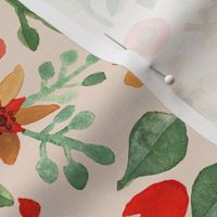 Watercolor Christmas Florals and gingerbreads Light green on Blush Matching with petal solids Large scale