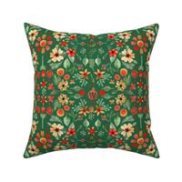 Watercolor Christmas Florals and gingerbreads Light green on Emerald green Matching with petal solids Medium scale