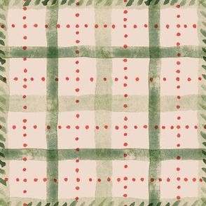 Watercolor Christmas Plaid Light green on Blush Matching with petal solids Medium scale