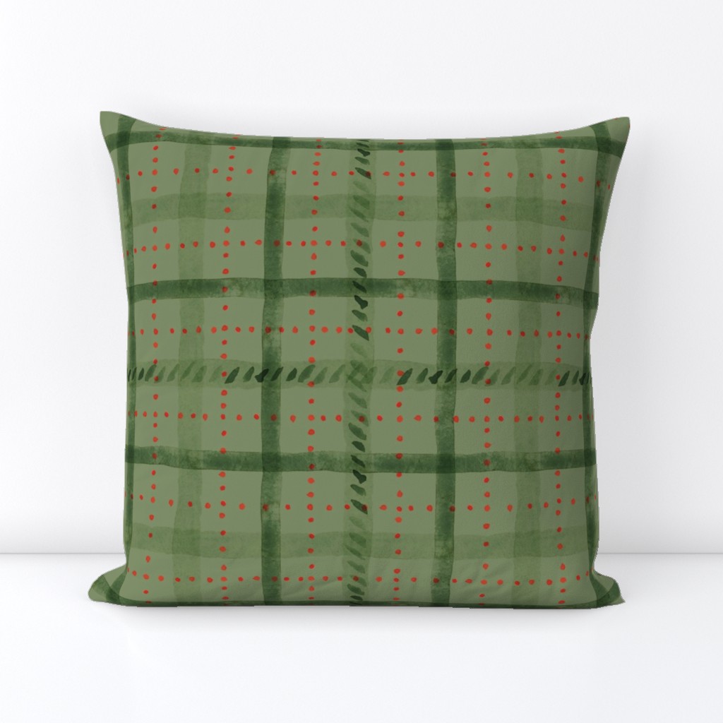 Watercolor Christmas Plaid Light green on Sage Matching with petal solids Large scale