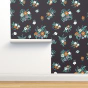 Small Retro Dark Floral in  black green rust