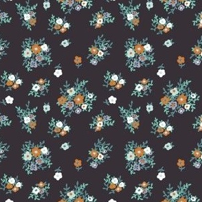 Micro Retro Dark Floral in  black green rust tiny