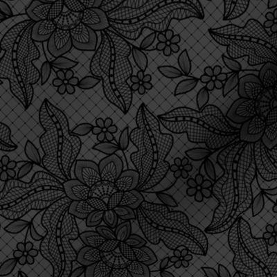 Floral Lace {Black on Gray} Bohemian Dark, Witchy Flowers, Black Gothic Lace