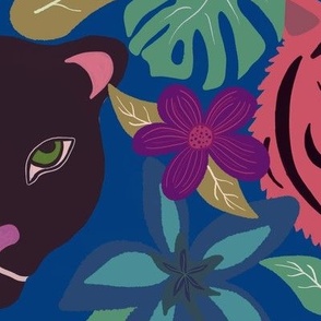 Tropical Jungle Floral + Big Cats in Pink & Blue