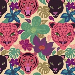 Floral Tropical Jungle with Big Cats