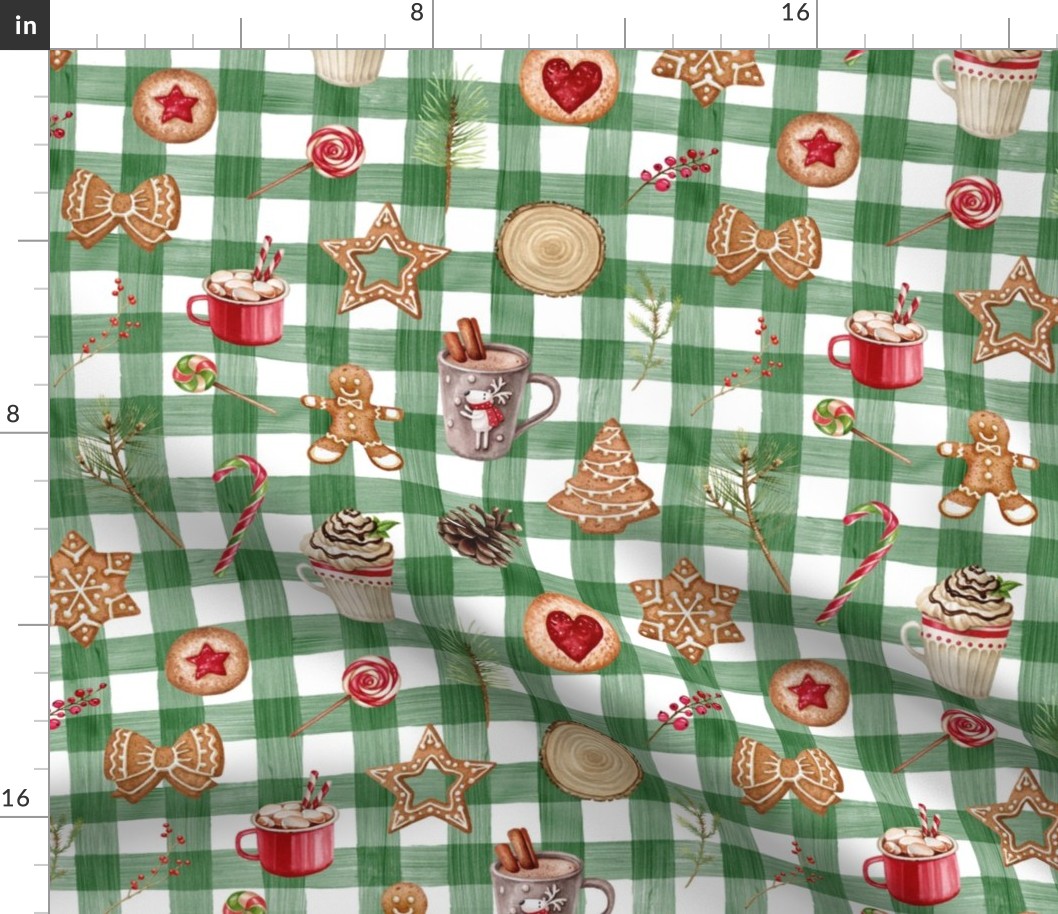 gingerbread christmas green gingham