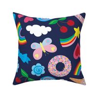 Kawaii Valentine - Cute multicoloured pastel design on Navy - Extra Large scale