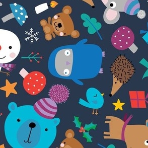 Christmas animals on navy - multidirectional - Large scale 