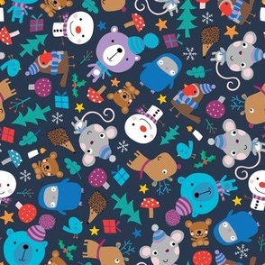 Christmas animals on navy - multidirectional small scale