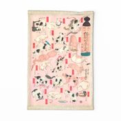 Antique Japanese Cat Tattoo Flash in Pink
