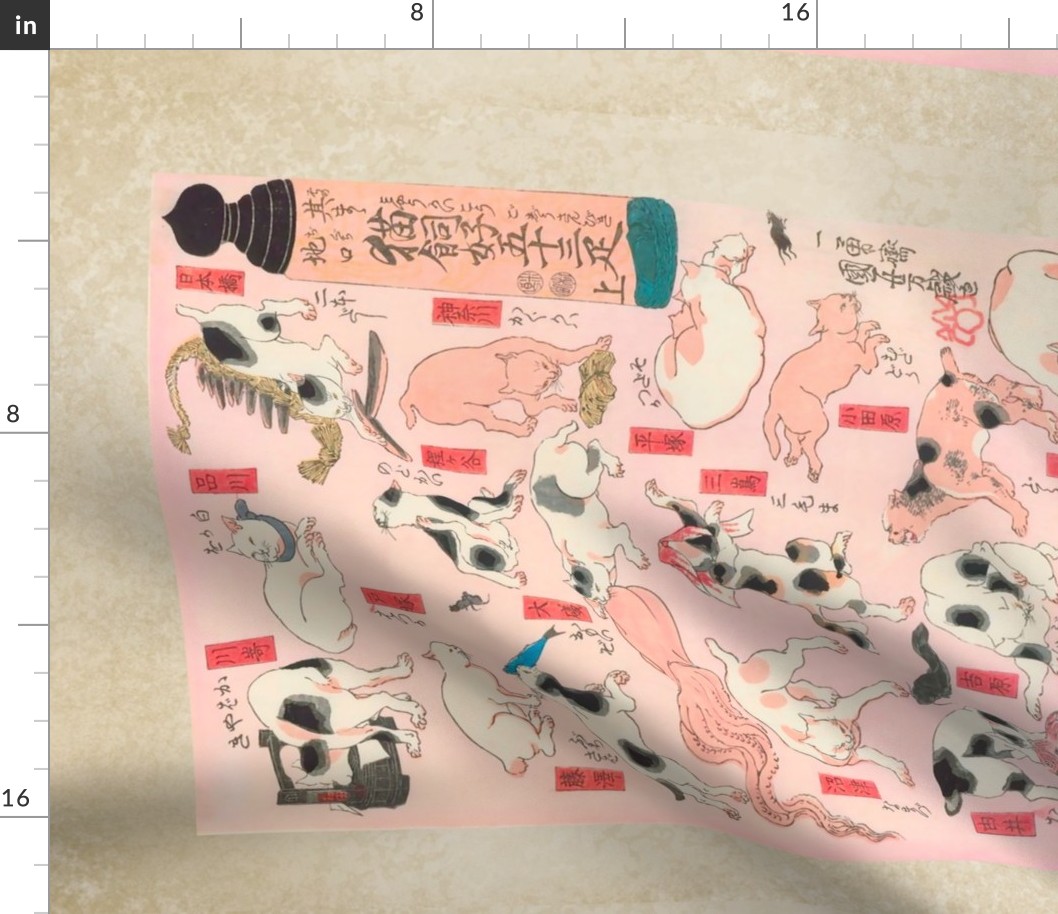 Antique Japanese Cat Tattoo Flash in Pink