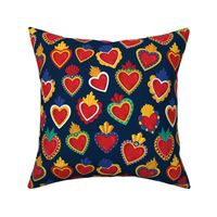 Mexican Sacred Hearts Pattern with Blue Background by Akbaly